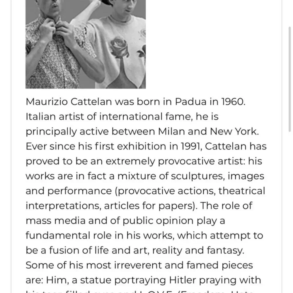 Maurizio Cattelan excellent as